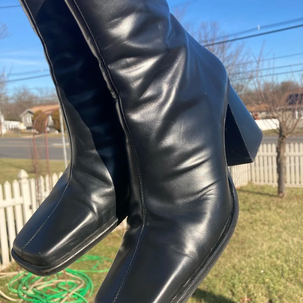 COPY - Alohas Vegan Leather Square Toe Block Heel Boots Black Size 8 US M/ 41 EU - Picture 3 of 8